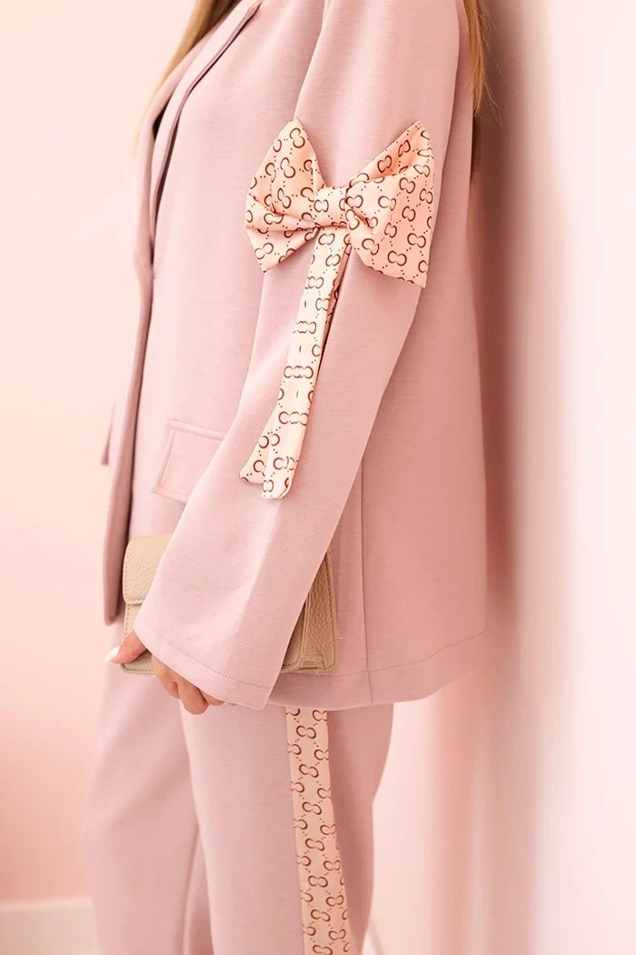 Women's set with viscose – blazer with lapels and trousers with a piping ART0219 / – Beige цвет / color | Lexline Fashion