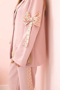 Women's set with viscose – blazer with lapels and trousers with a piping ART0219 / – Beige цвет / color | Lexline Fashion
