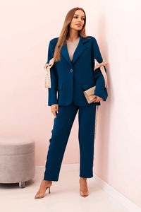 Women's set with viscose – blazer with lapels and trousers with a piping ART0219 / – Beige цвет / color | Lexline Fashion