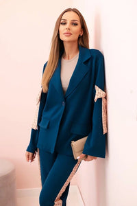 Women's set with viscose – blazer with lapels and trousers with a piping ART0219 / – Marine цвет / color | Lexline Fashion