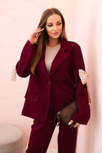 Women's set with viscose – blazer with lapels and trousers with a piping ART0219 / – Plum цвет / color | Lexline Fashion