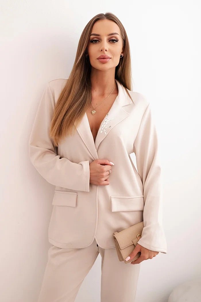 Women's set with viscose, decorated and with elastic trousers ART0222 / – Beige цвет / color | Lexline Fashion