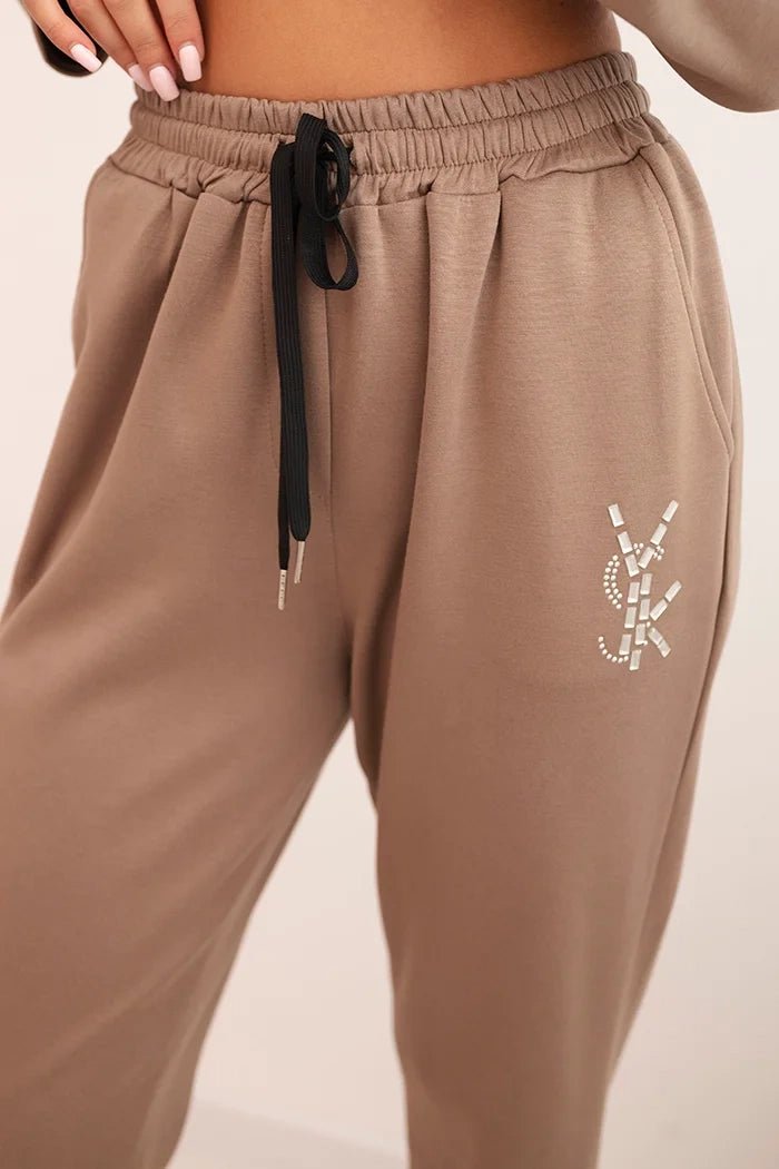 Women's set with viscose, decorated and with elastic trousers ART0222 / – Beige цвет / color | Lexline Fashion