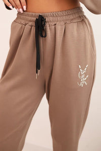 Women's set with viscose, decorated and with elastic trousers ART0222 / – Beige цвет / color | Lexline Fashion