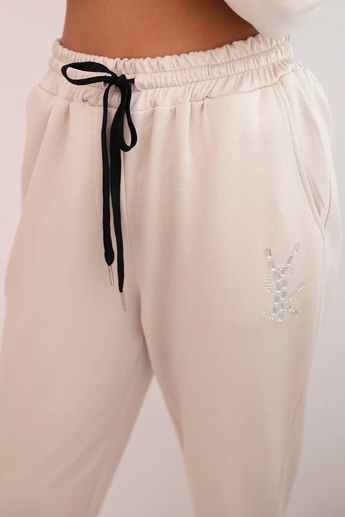 Women's set with viscose, decorated and with elastic trousers ART0222 / – Beige цвет / color | Lexline Fashion