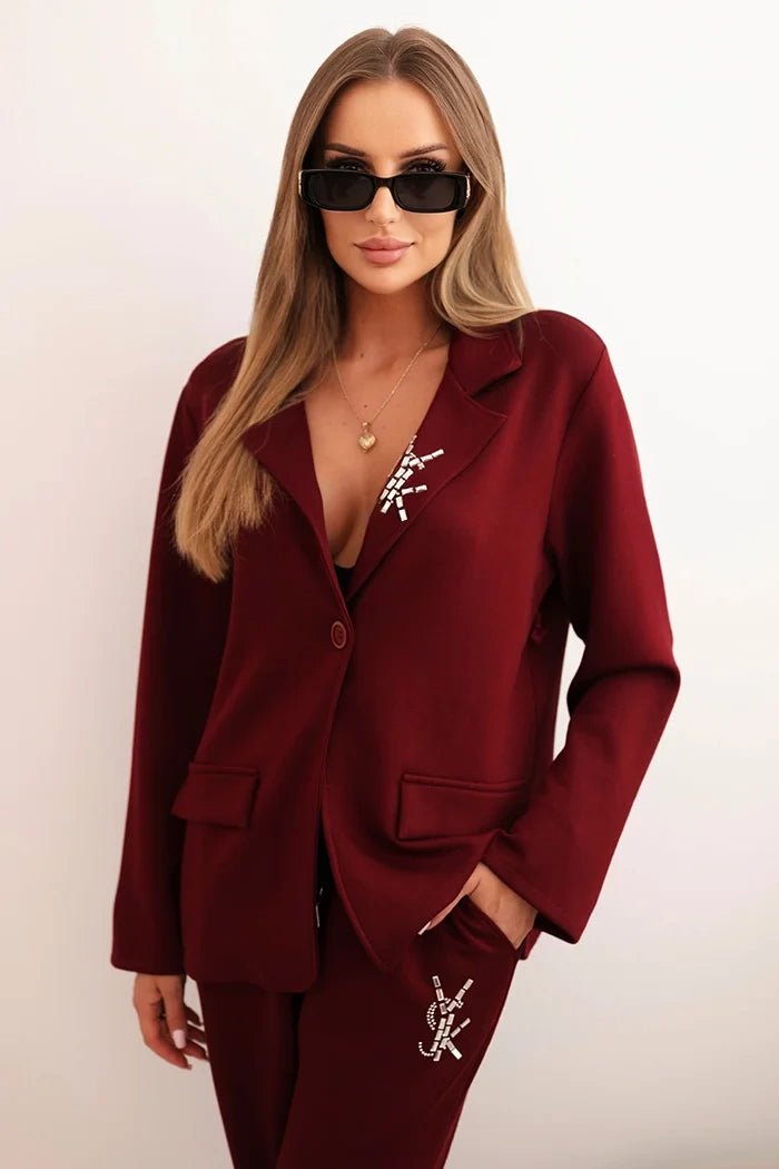 Women's set with viscose, decorated and with elastic trousers ART0222 / – Burgundy цвет / color | Lexline Fashion