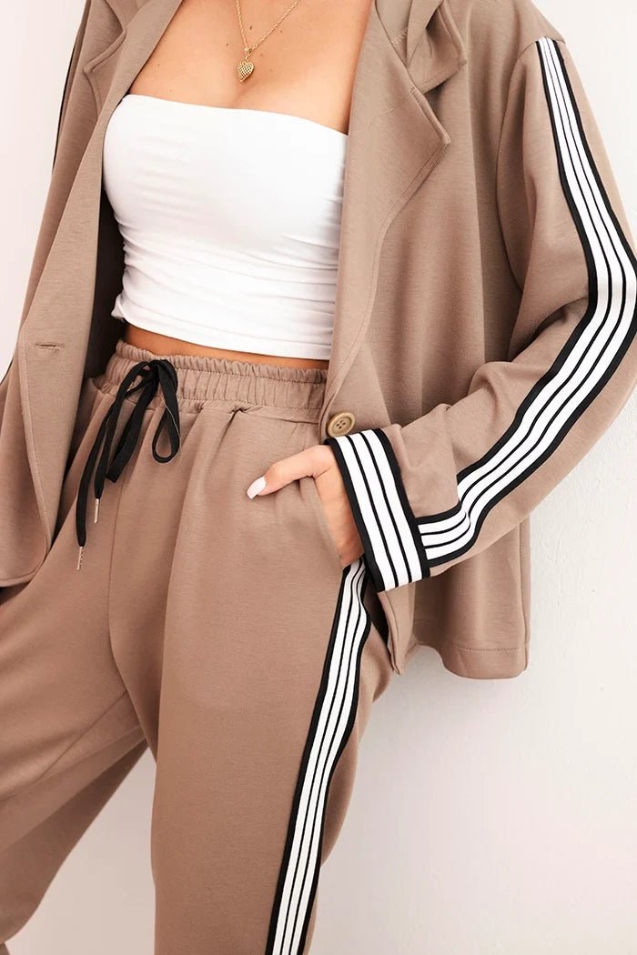 Women's set with viscose, featuring piping and a sports blazer ART0221 / – Khaki цвет / color | Lexline Fashion