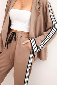 Women's set with viscose, featuring piping and a sports blazer ART0221 / – Khaki цвет / color | Lexline Fashion