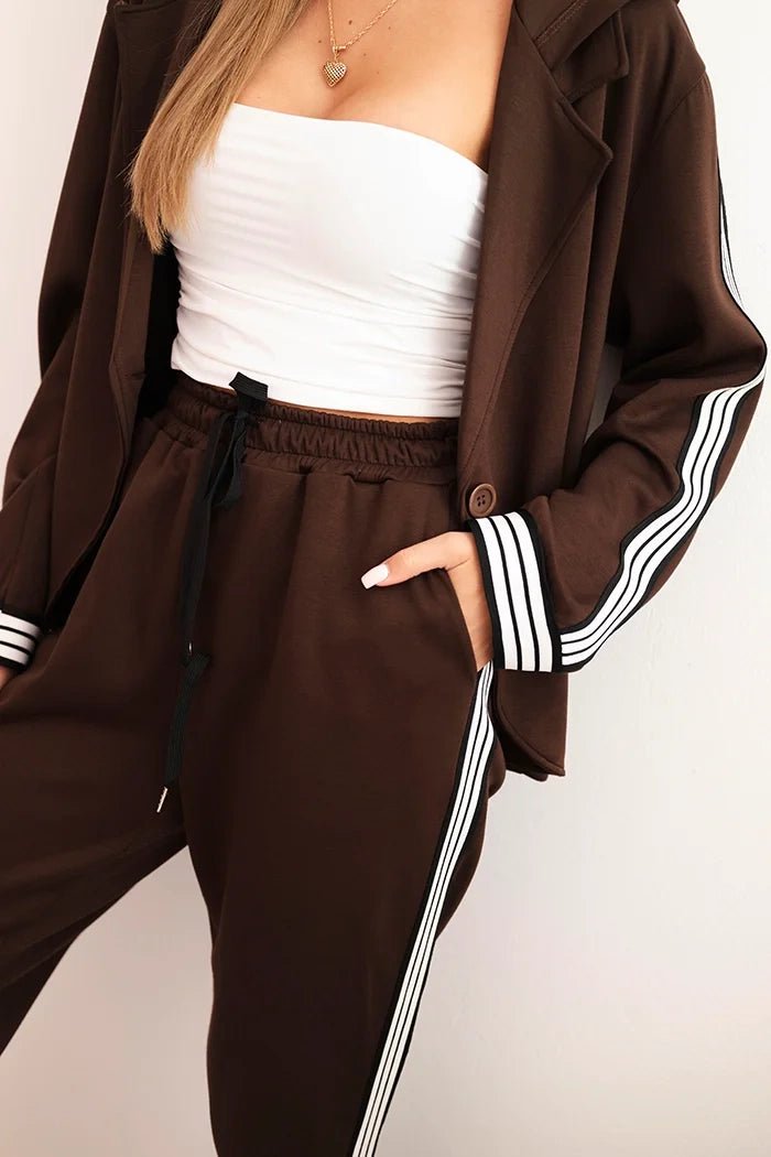 Women's set with viscose, featuring piping and a sports blazer ART0221 / – Khaki цвет / color | Lexline Fashion