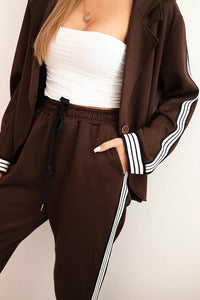 Women's set with viscose, featuring piping and a sports blazer ART0221 / – Khaki цвет / color | Lexline Fashion