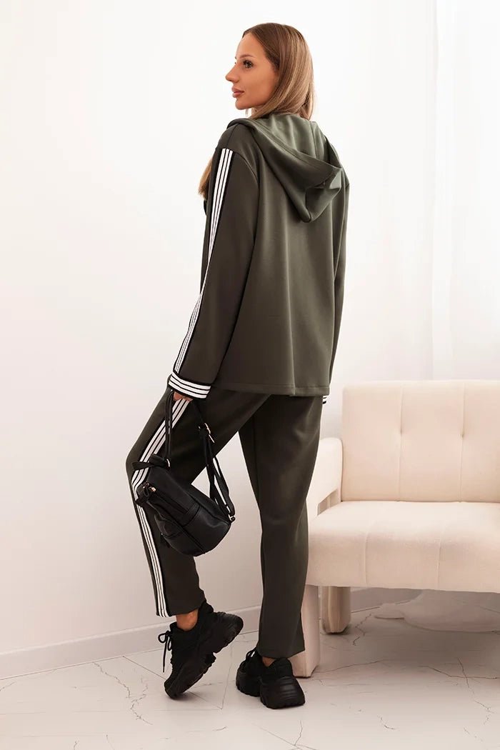 Women's set with viscose, featuring piping and a sports blazer ART0221 / – Khaki цвет / color | Lexline Fashion