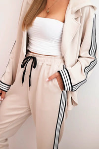Women's set with viscose, featuring piping and a sports blazer ART0221 / – Khaki цвет / color | Lexline Fashion