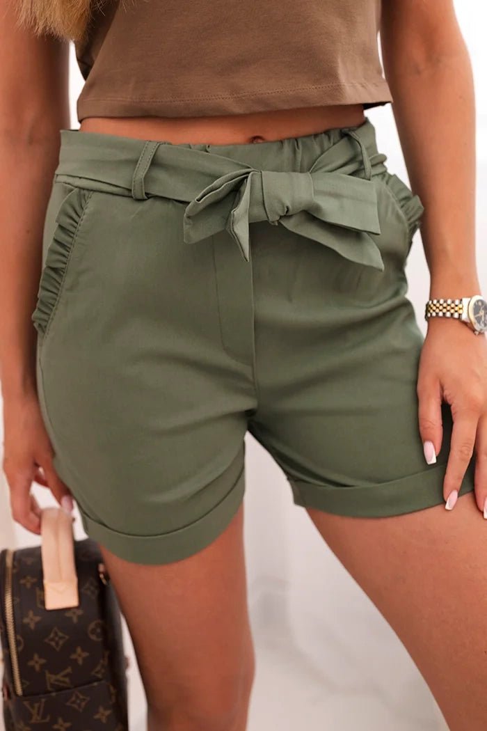 Women's shorts with bow and frills ART23122 / – Khaki цвет / color | Lexline Fashion