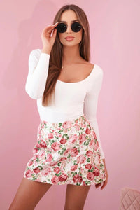 Women's skirt - shorts with flowers ART22716 / – Beige цвет / color | Lexline Fashion