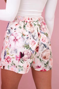 Women's skirt - shorts with flowers ART22716 / – Ecru цвет / color | Lexline Fashion