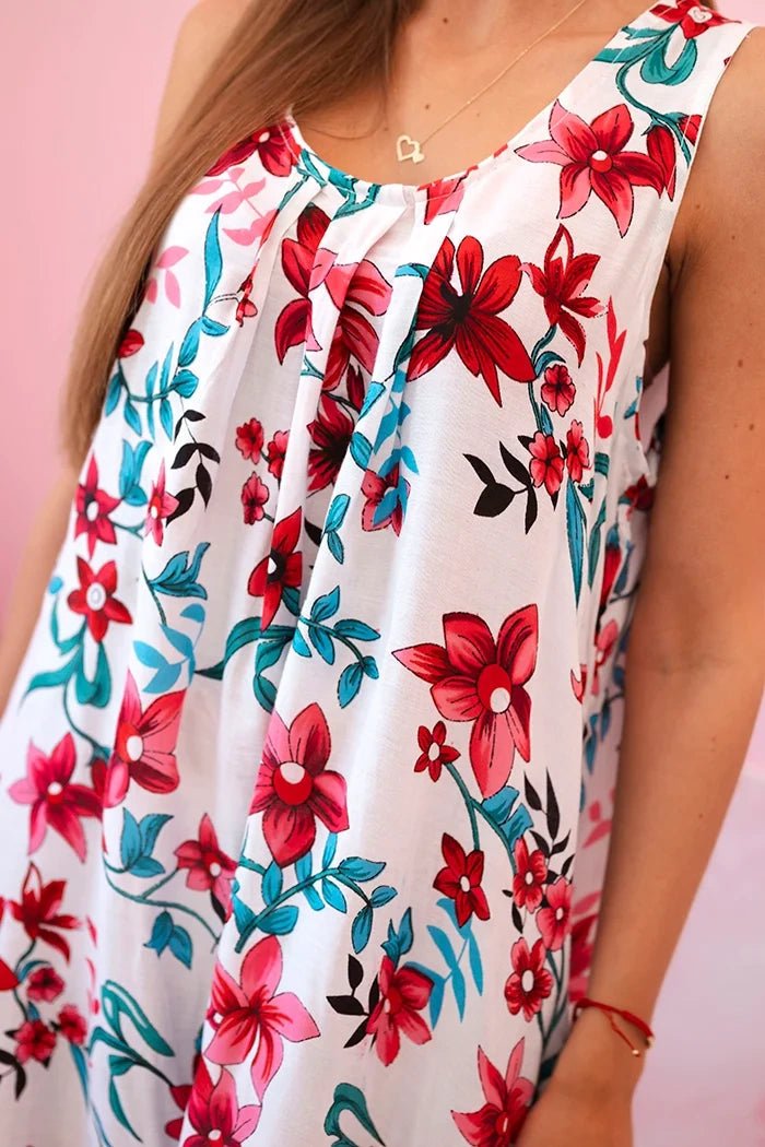 Women's sleeveless dress with a floral pattern 1075 / – Fuchsia цвет / color | Lexline Fashion