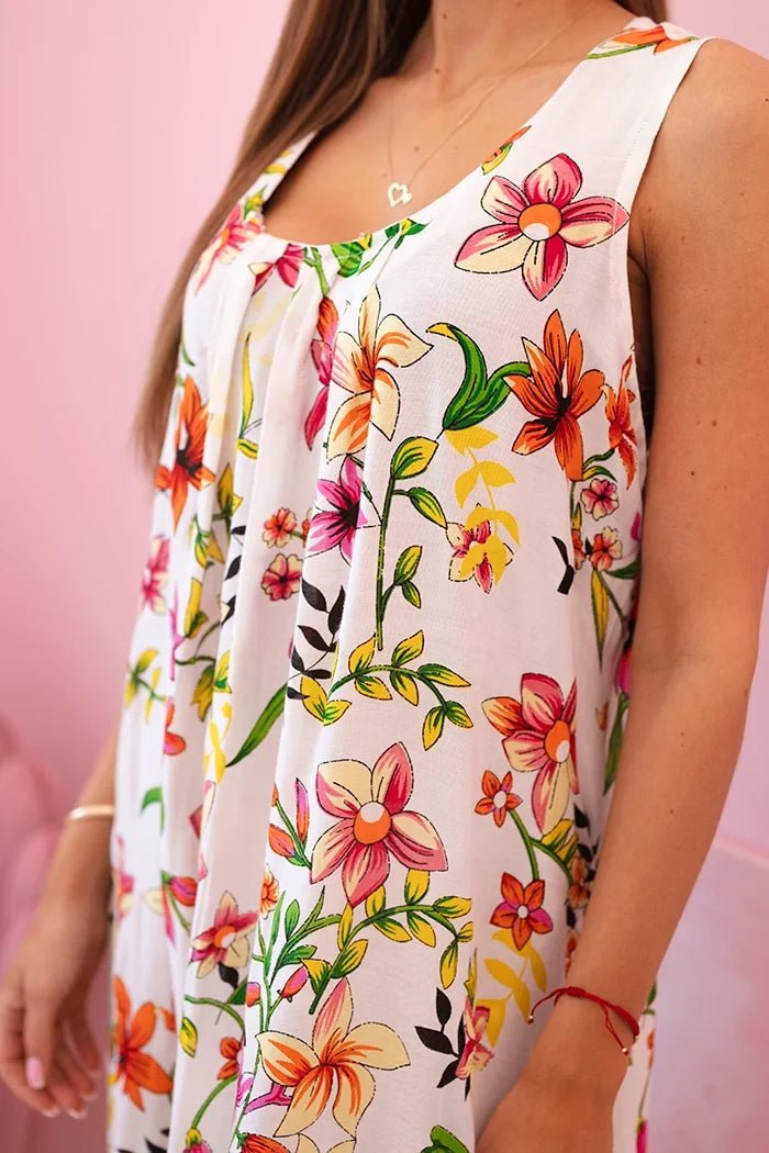 Women's sleeveless dress with a floral pattern 1075 / – Orange цвет / color | Lexline Fashion