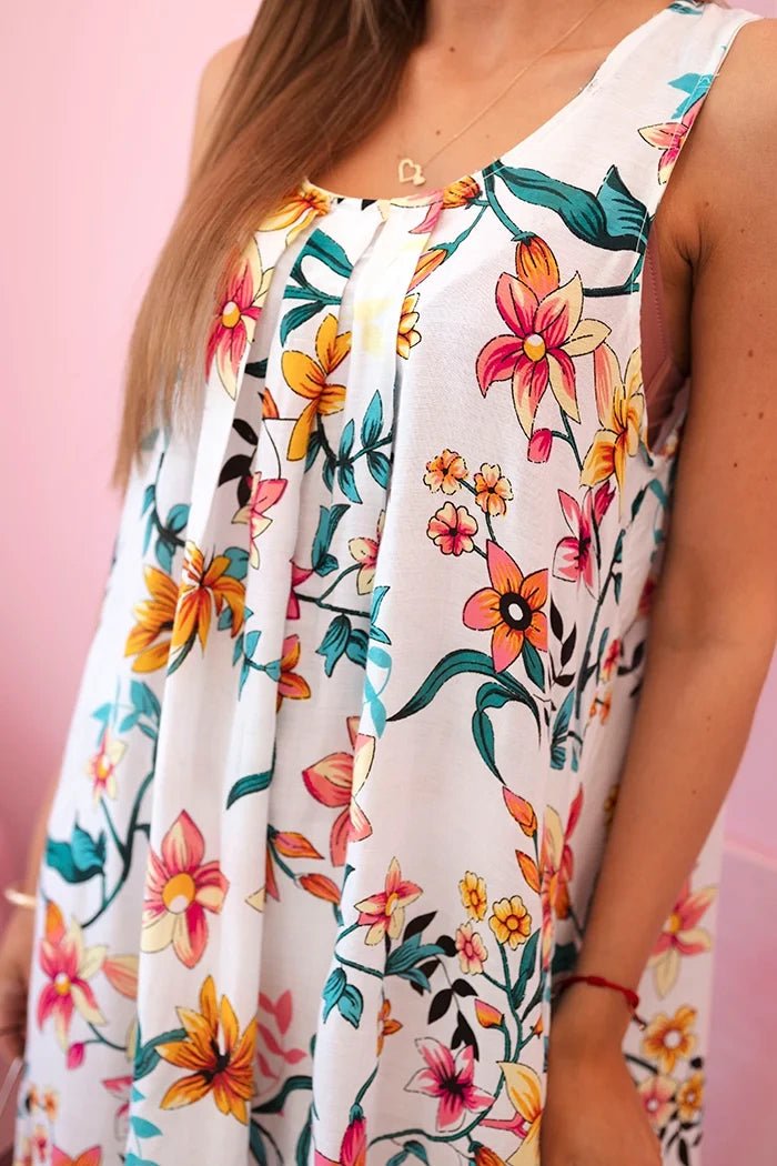 Women's sleeveless dress with a floral pattern 1075 / – Turquoise цвет / color | Lexline Fashion