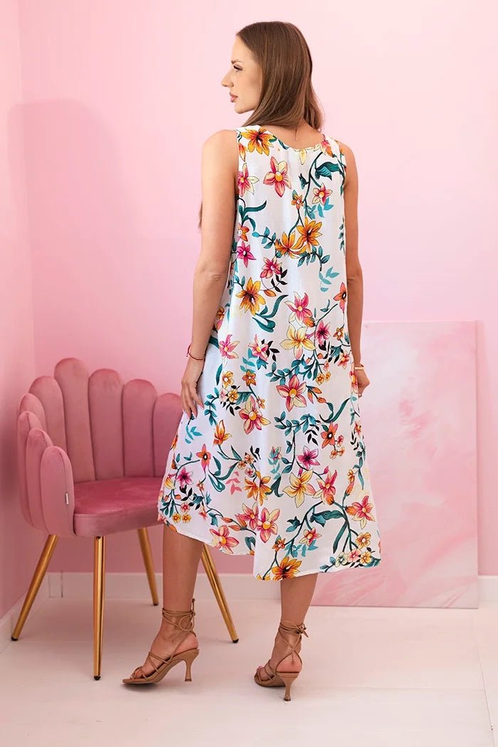 Women's sleeveless dress with a floral pattern 1075 / – Turquoise цвет / color | Lexline Fashion