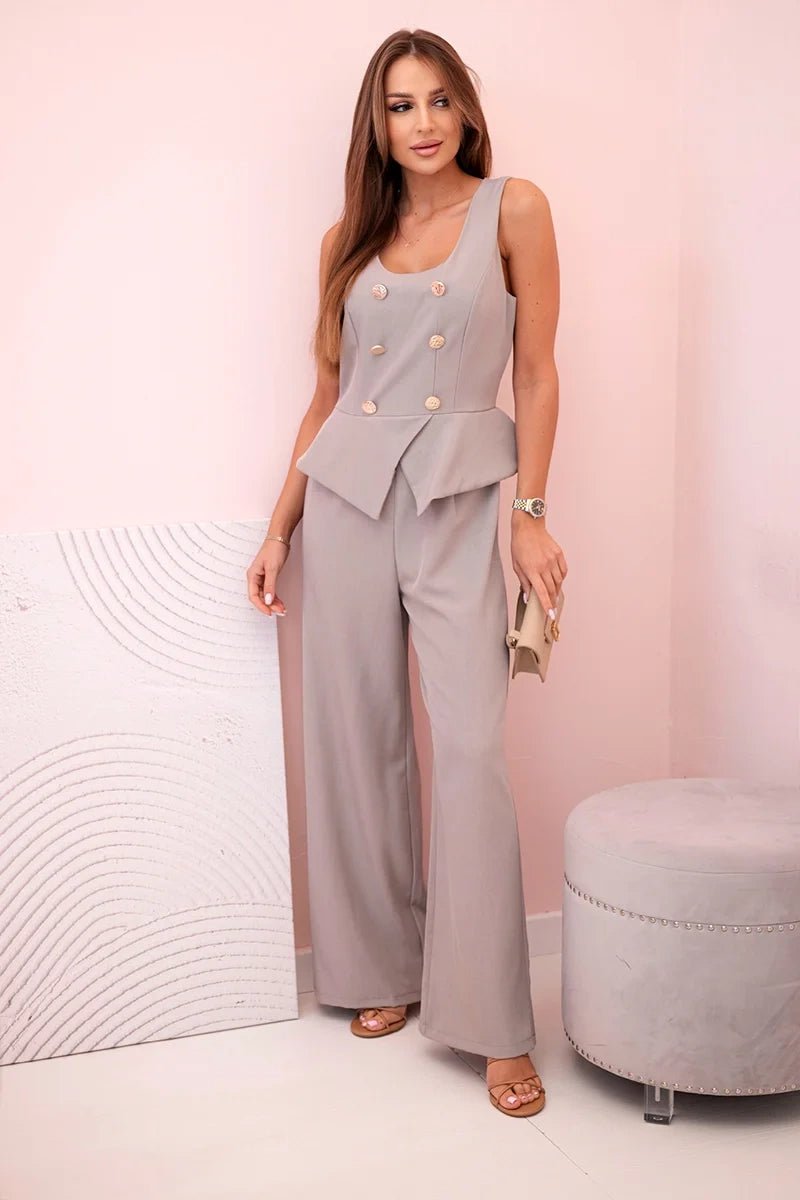 Women's sleeveless jumpsuit 58060 / – Dark | Beige цвет / color | Lexline Fashion