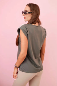 Women's sleeveless viscose blouse 20052 / – Khaki цвет / color | Lexline Fashion