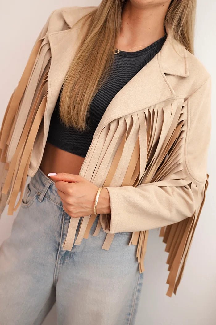 Women's suede jacket with fringes ART4359 / – Beige цвет / color | Lexline Fashion