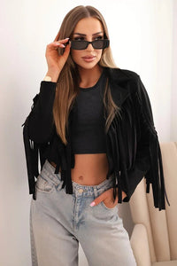 Women's suede jacket with fringes ART4359 / – Black цвет / color | Lexline Fashion