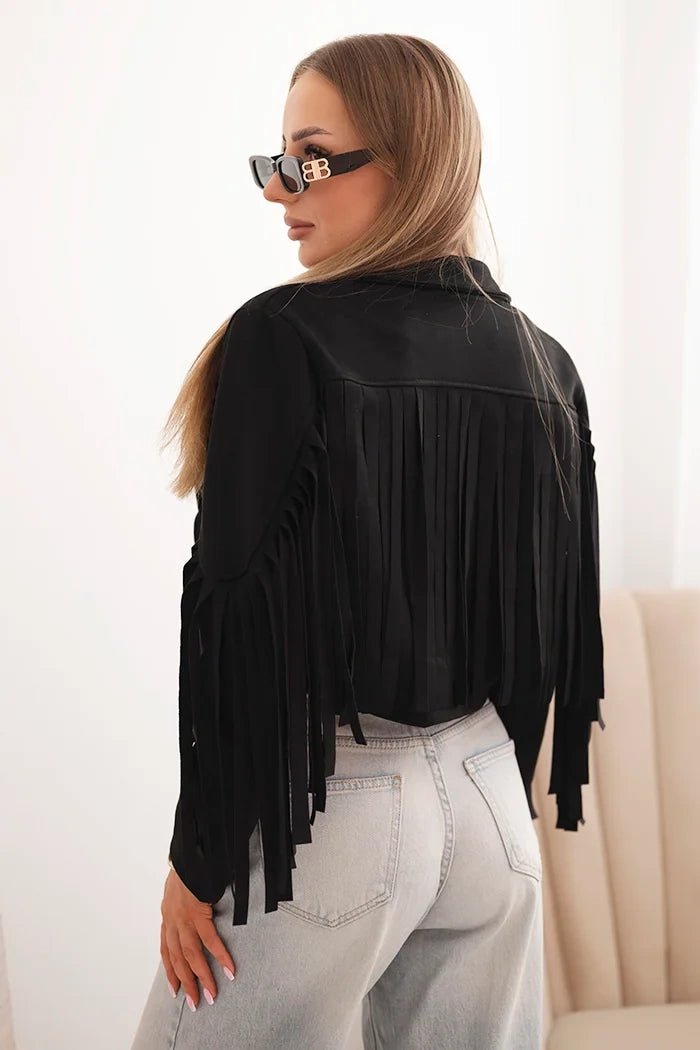 Women's suede jacket with fringes ART4359 / – Black цвет / color | Lexline Fashion