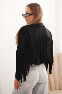 Women's suede jacket with fringes ART4359 / – Black цвет / color | Lexline Fashion
