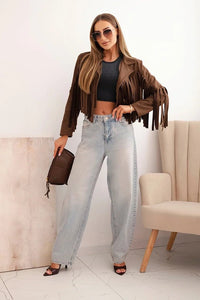 Women's suede jacket with fringes ART4359 / – Brown цвет / color | Lexline Fashion