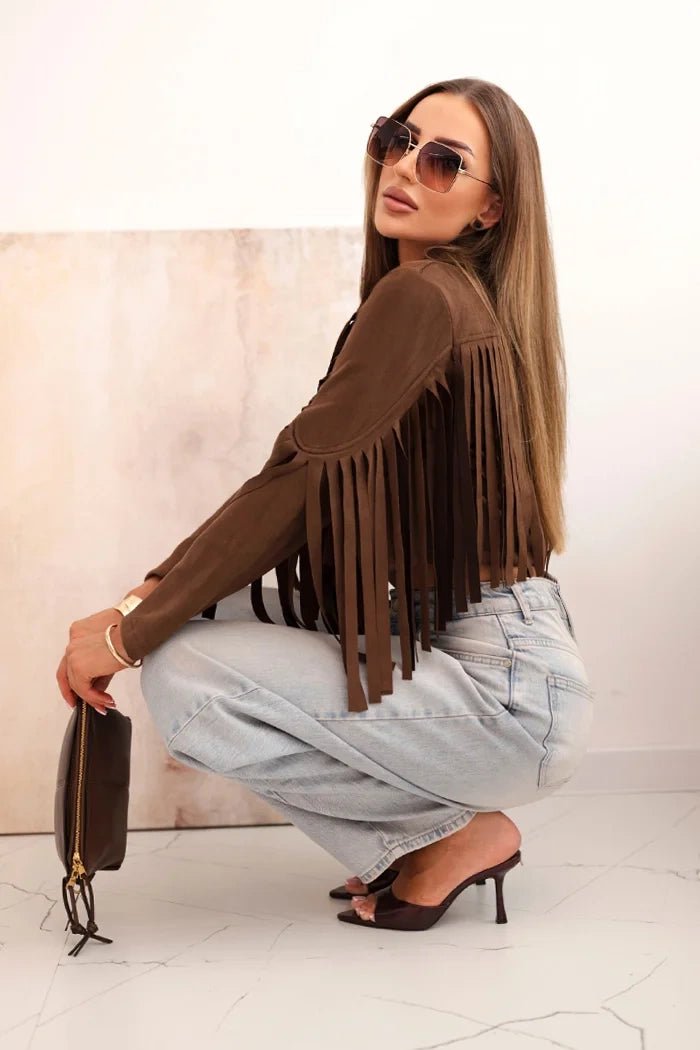 Women's suede jacket with fringes ART4359 / – Brown цвет / color | Lexline Fashion