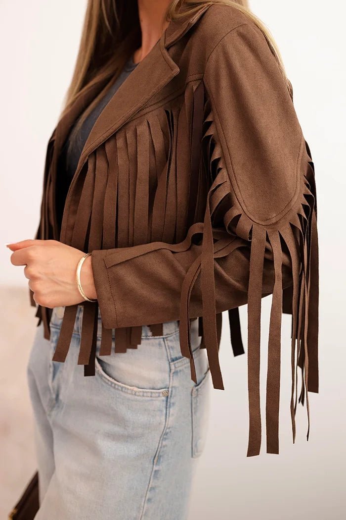 Women's suede jacket with fringes ART4359 / – Brown цвет / color | Lexline Fashion