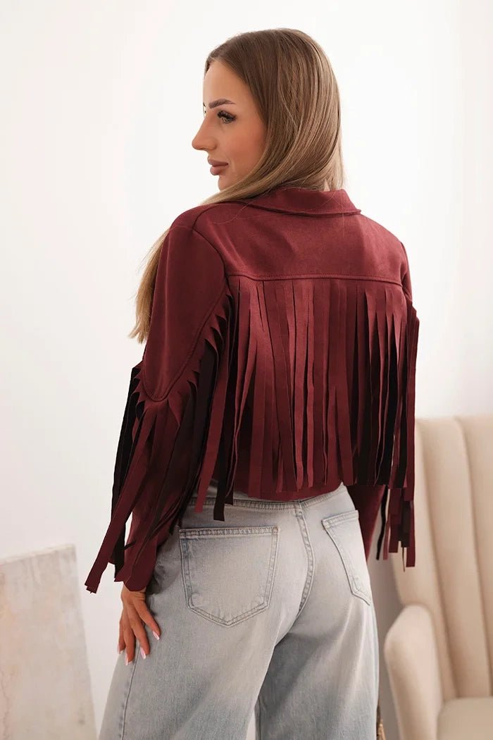 Women's suede jacket with fringes ART4359 / – Burgundy цвет / color | Lexline Fashion