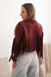 Women's suede jacket with fringes ART4359 / – Burgundy цвет / color | Lexline Fashion
