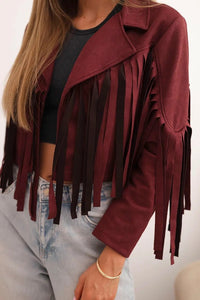 Women's suede jacket with fringes ART4359 / – Burgundy цвет / color | Lexline Fashion