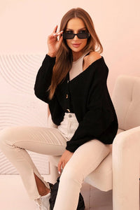 Women's sweater with a V - neck and buttons ART7090 / – Black цвет / color | Lexline Fashion