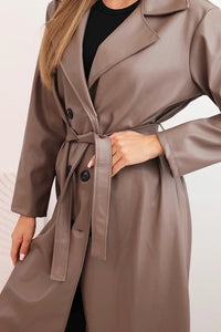 Women's trench coat made of eco - leather with a belt and collar ART4403 / – Beige цвет / color | Lexline Fashion