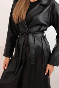 Women's trench coat made of eco - leather with a belt and collar ART4403 / – Beige цвет / color | Lexline Fashion