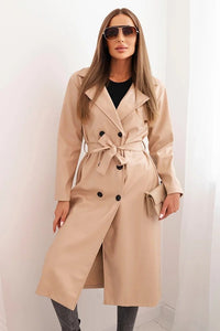 Women's trench coat made of eco - leather with a belt and collar ART4403 / – Beige цвет / color | Lexline Fashion