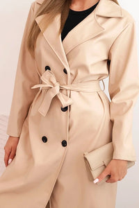 Women's trench coat made of eco - leather with a belt and collar ART4403 / – Beige цвет / color | Lexline Fashion