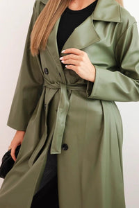Women's trench coat made of eco - leather with a belt and collar ART4403 / – Beige цвет / color | Lexline Fashion
