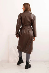 Women's trench coat made of eco - leather with a belt and collar ART4403 / – Beige цвет / color | Lexline Fashion