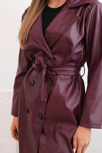 Women's trench coat made of eco - leather with a belt and collar ART4403 / – Beige цвет / color | Lexline Fashion