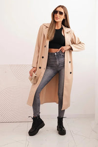 Women's trench coat made of eco - leather with a belt and collar ART4403 / – Beige цвет / color | Lexline Fashion