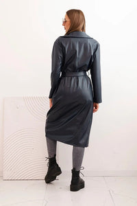 Women's trench coat made of eco - leather with a belt and collar ART4403 / – Beige цвет / color | Lexline Fashion