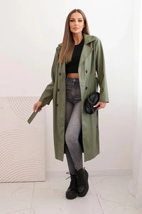 Women's trench coat made of eco - leather with a belt and collar ART4403 / – Beige цвет / color | Lexline Fashion