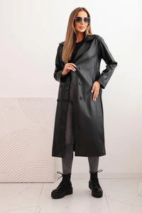 Women's trench coat made of eco - leather with a belt and collar ART4403 / – Beige цвет / color | Lexline Fashion