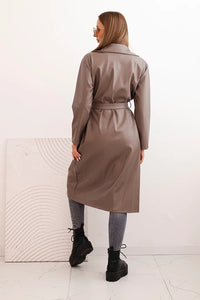Women's trench coat made of eco - leather with a belt and collar ART4403 / – Beige цвет / color | Lexline Fashion