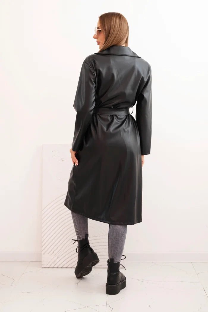 Women's trench coat made of eco - leather with a belt and collar ART4403 / – Beige цвет / color | Lexline Fashion