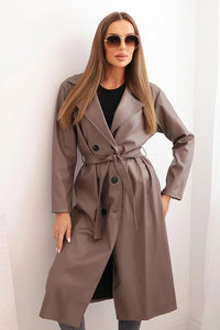 Women's trench coat made of eco - leather with a belt and collar ART4403 / – Fango цвет / color | Lexline Fashion